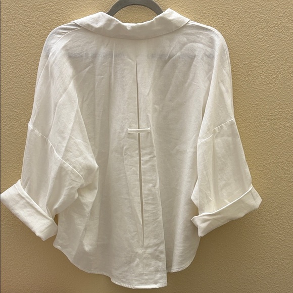 Zara Oversized White Linen Blend Button Front Blouse - Picture 3 of 4